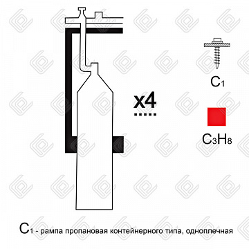 Газовая рампа пропановая РПР- 6с1 (6 бал.,одноплеч.,редук.РПО 25-1) стационарн.